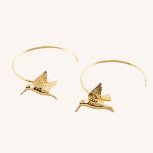 Hummingbird Hoop Earrings Gold - Image 3