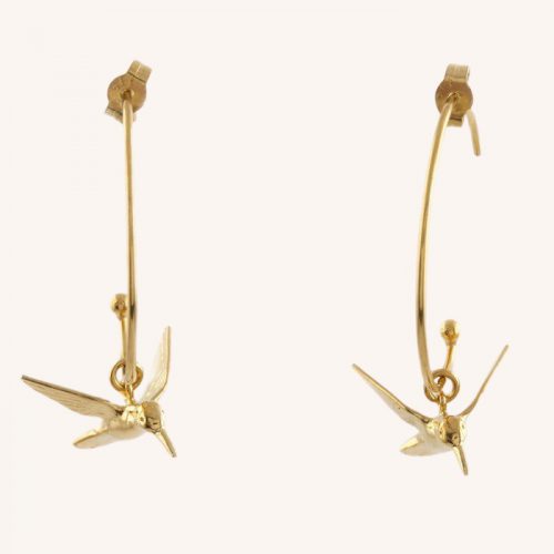 Hummingbird Hoop Earrings Gold - Image 2