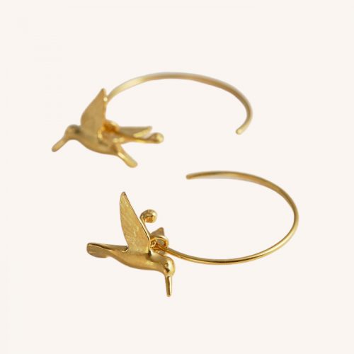 Hummingbird Hoop Earrings Gold - Image 5