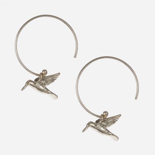 Hummingbird Hoop Earrings Silver