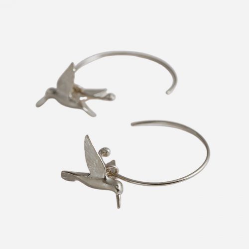Hummingbird Hoop Earrings Silver - Image 2