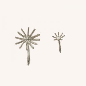 Asymmetic Dandelion Fluff Stud Earrings Silver
