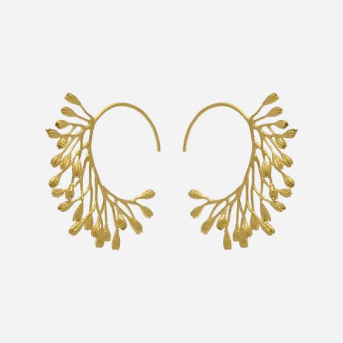 Fanned Seed Pod Hoop Earrings Gold - Image 3