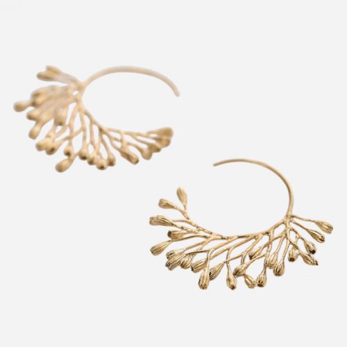 Fanned Seed Pod Hoop Earrings Gold - Image 2
