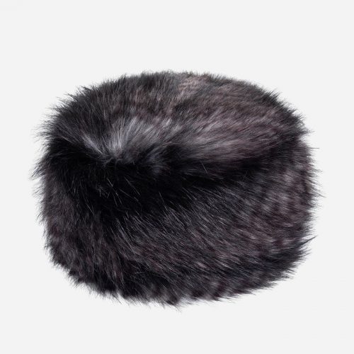 Faux Fur Pillbox Hat Black Quail