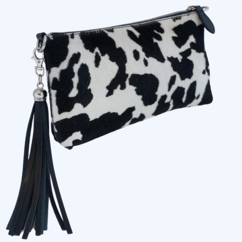 Forget-Me-Not Furry Leather Clutch Black & White Cow - Image 2