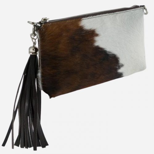 Forget-Me-Not Furry Leather Clutch Brown Cow Print