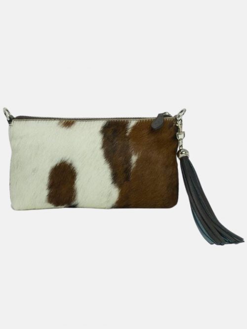 Forget-Me-Not Furry Leather Clutch Brown Cow Print - Image 2