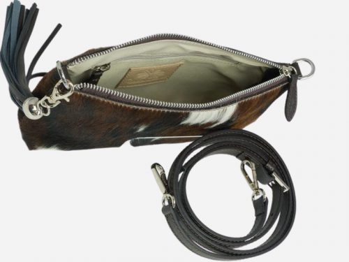 Forget-Me-Not Furry Leather Clutch Brown Cow Print - Image 3