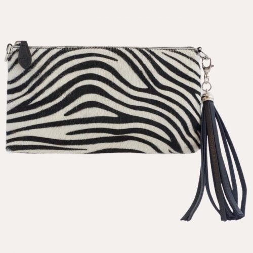 Forget-Me-Not Furry Leather Clutch Zebra Print