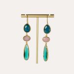 Triple Drops Earrings Teal, Pink and Emerald
