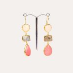 Triple Drops Earrings Pink, White and Grey