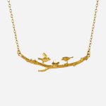 Two Birds on Branch w Pearl Necklace Gold