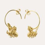 Flying Bee with Pearl Hoop Earrings Gold