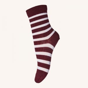 Elis Merino Wool Ankle Socks Wine Red Stripe