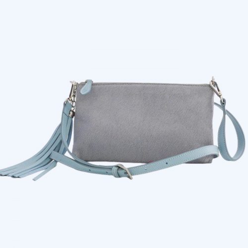 Forget-Me-Not Furry Leather Clutch Soft Blue Grey