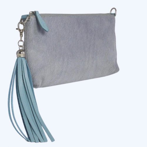 Forget-Me-Not Furry Leather Clutch Soft Blue Grey - Image 2