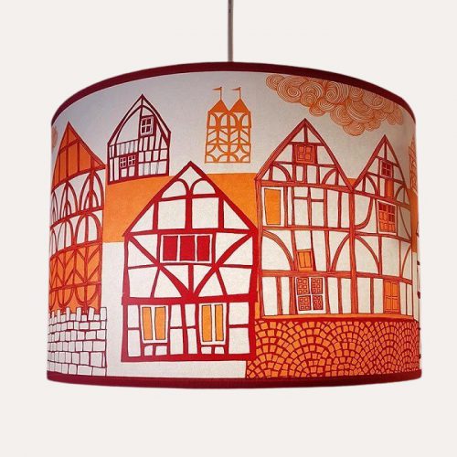 Tudor Village Lampshade Orange/Plum Pendant - Image 2