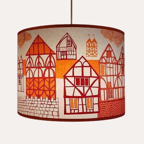 Tudor Village Lampshade Orange/Plum Pendant