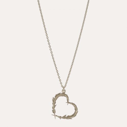 Delicate Feather Heart Necklace Silver
