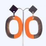Oval With Half Orange Lacquer Earrings