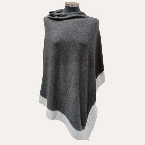 Hepburn Cashmere Poncho Charcoal/Light Grey