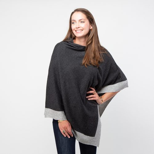 Hepburn Cashmere Poncho Charcoal/Light Grey - Image 3
