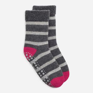Glitter Stripe Slipper Socks Grey/Silver/Pink