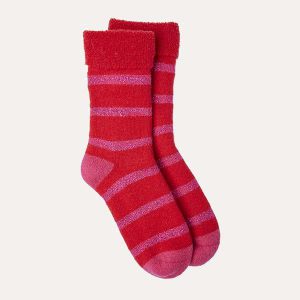 Glitter Stripe Slipper Socks Red/Pink
