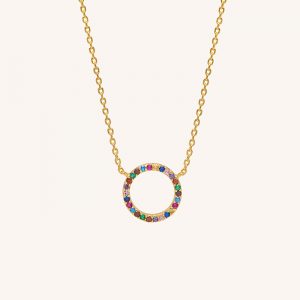 Multicolour CZ Circle Necklace Gold