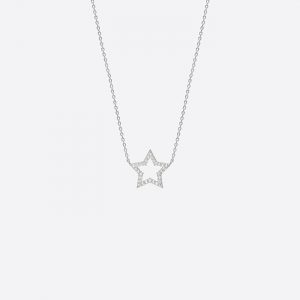 CZ Open Star Necklace Silver