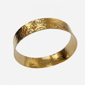 Wide Hammered Yellow Gold Bangle