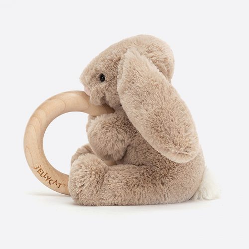 Bashful Beige Bunny Wooden Ring Toy - Image 3