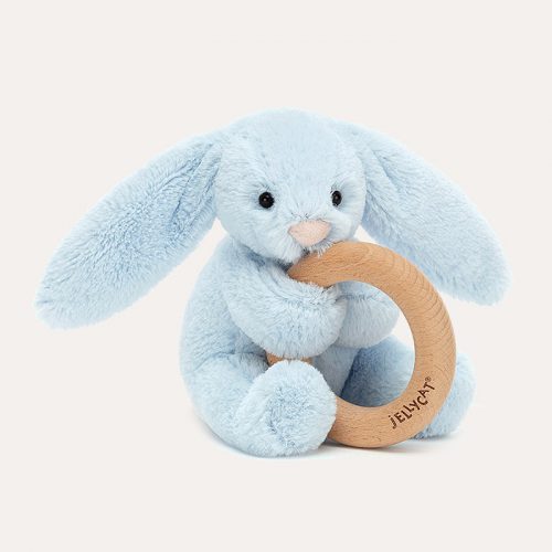 Bashful Blue Bunny Wooden Ring Toy