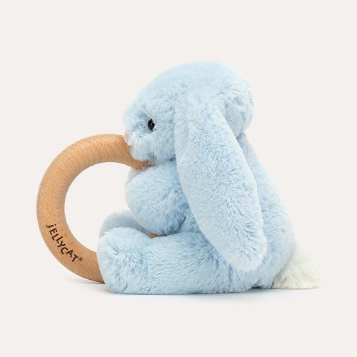Bashful Blue Bunny Wooden Ring Toy - Image 2