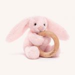 Bashful Pink Bunny Wooden Ring Toy