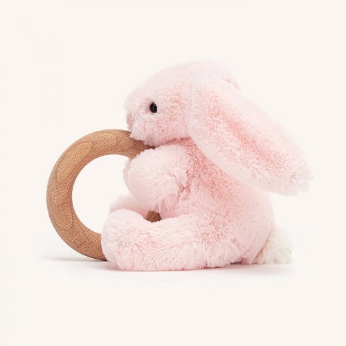 Bashful Pink Bunny Wooden Ring Toy - Image 2