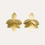 Brushed Gold Leaf Cluster Earrings