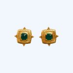 Gold & Green Decorative Stud Earrings
