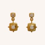 Gold & Moonstone Decorative Square Drop Earrings