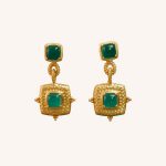 Gold & Green Onyx Decorative Square Drop Earrings
