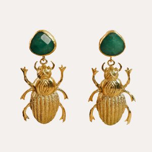 Jade Green Quartz Beetle Drop Earrings