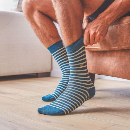 Stripe Cotton Socks Peacock and Sand - Image 3