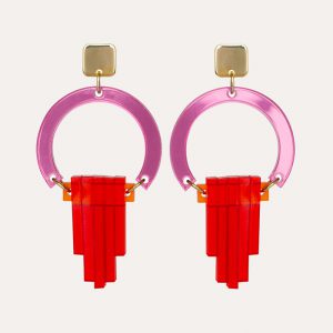 Art Deco Chandelier Earrings Pink Mirror