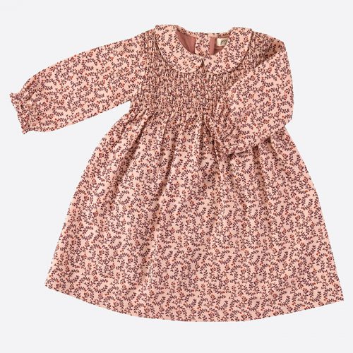 Smock Peter Pan Collar Dress Leaf Pink