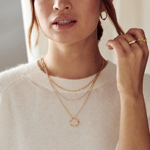 Open Circle Three Row Necklace Gold - Image 3