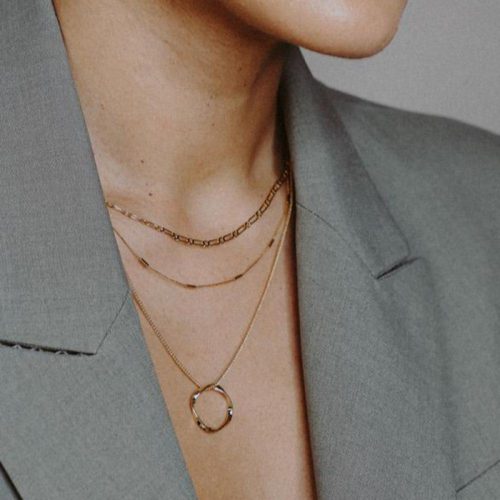 Open Circle Three Row Necklace Gold - Image 2