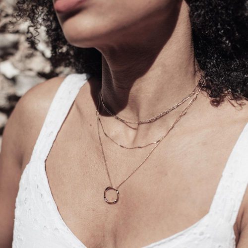 Open Circle Three Row Necklace Gold - Image 4