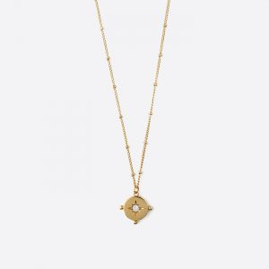 Crystal Bobble Disc Necklace Gold