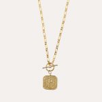 Square Coin T-Bar Necklace Gold
